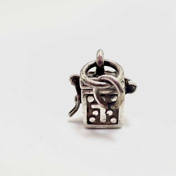 VTG Sterling Silver 925 Israel Square Poison Box Charm Small Pendant .50" Square - Picture 3 of 12